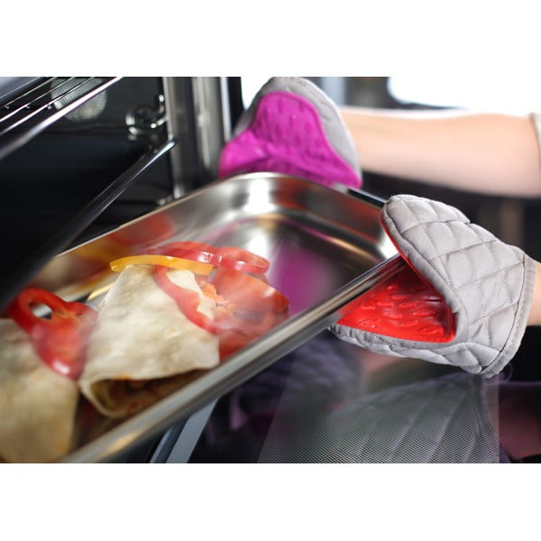 Czerwono-szara bawełniana łapka kuchenna z silikonem Vialli Design Hot Touch-image-2