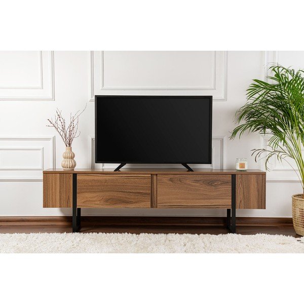 Szafka pod TV w dekorze orzecha w ciemnym naturalnym kolorze 180x50x29,5 cm Serenity – Kalune Design-image-1