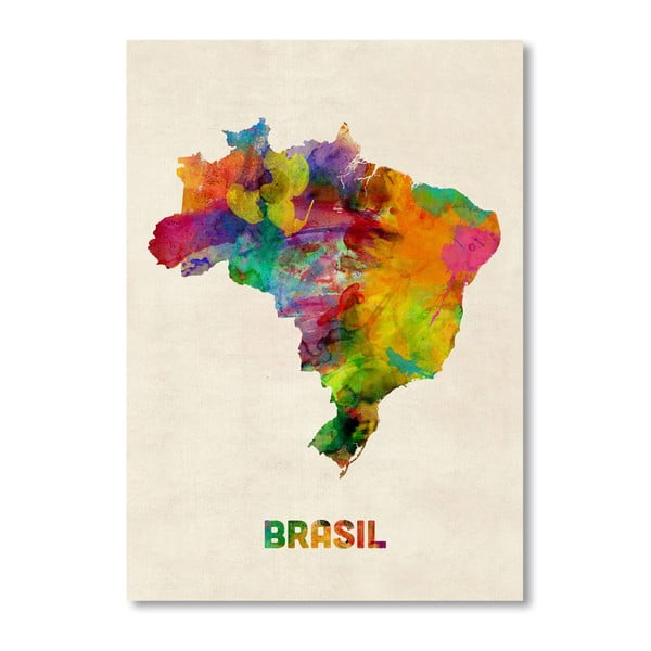 Plakat z kolorową mapą Brazílie Americanflat Art, 60x42 cm