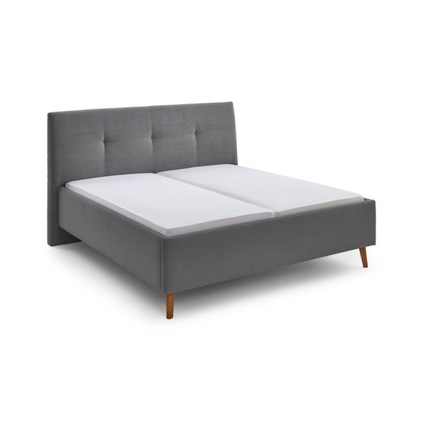 Szare tapicerowane łóżko dwuosobowe ze schowkiem ze stelażem 180x200 cm Madea – Meise Möbel-image-2