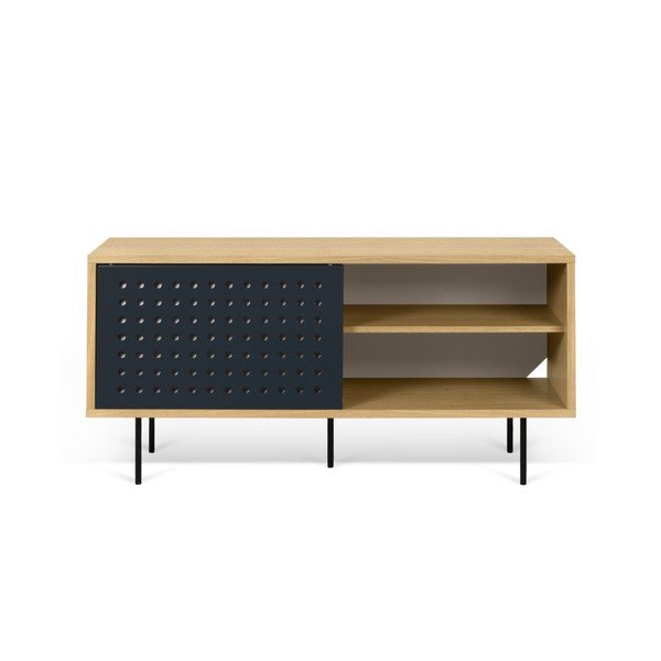 Szafka pod TV w kolorze dębu z czarno-białymi elementami TemaHome Dann Dots, dł. 135 cm-image-4