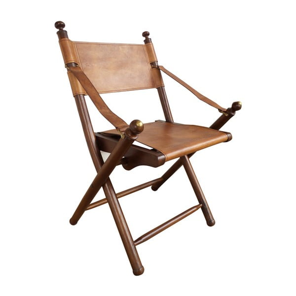 Składane krzesło skórzane z konstrukcją z drewna tekowego Orchidea Milano Safari