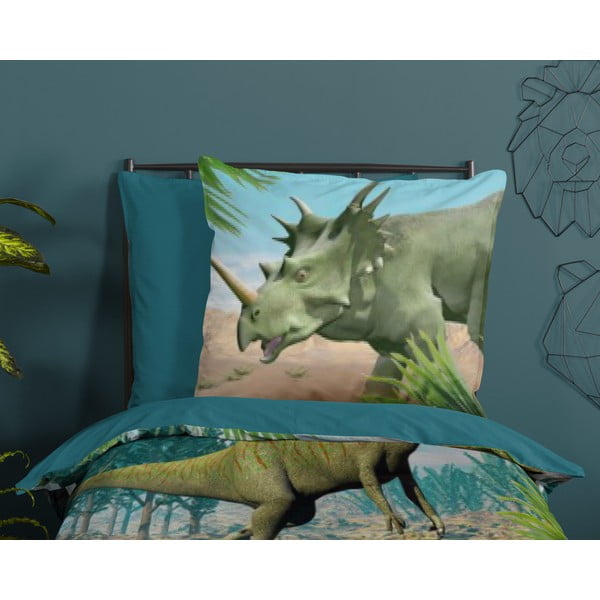 Zielono-niebieska bawełniana pościel dziecięca jednoosobowa 140x200 cm Dino – Good Morning-image-2