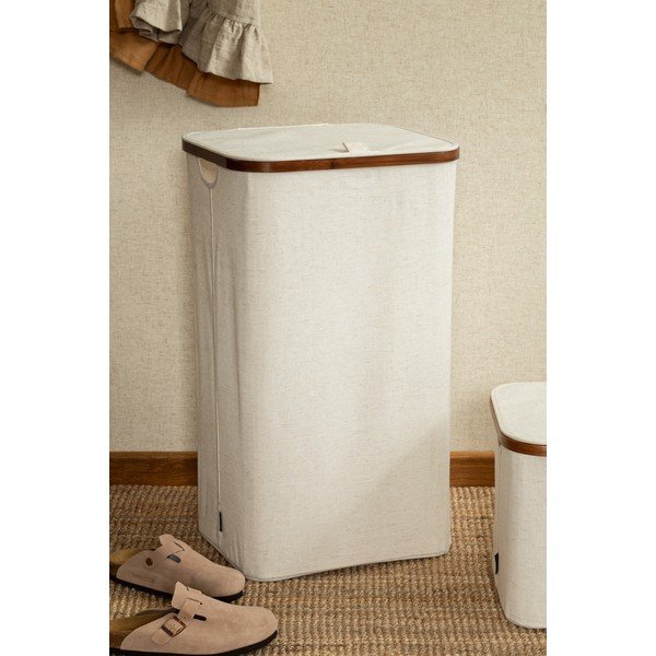 Kremowy tekstylny kosz na pranie Bamboo/Linen – Bigso-image-2