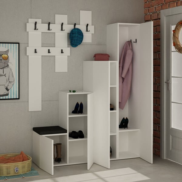 Komplet białej szafy i wieszaka ściennego Homitis Up-image-1