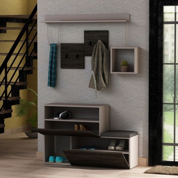 Komplet ciemnoszarej szafki na buty/ławki i wieszaka z półką Homitis Holdon-image-2