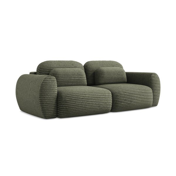 Zielona sztruksowa rozkładana sofa ze schowkiem 266 cm Kini – Makamii-image-1