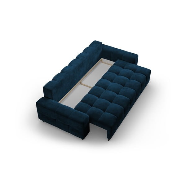 Niebieska aksamitna rozkładana sofa ze schowkiem 250 cm Wicklow – Cosmopolitan Design-image-3