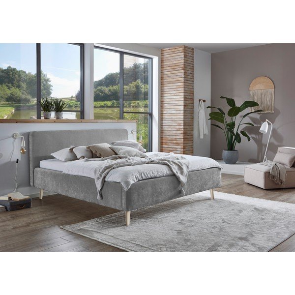 Szare tapicerowane łóżko dwuosobowe ze stelażem 180x200 cm Mattis – Meise Möbel-image-2