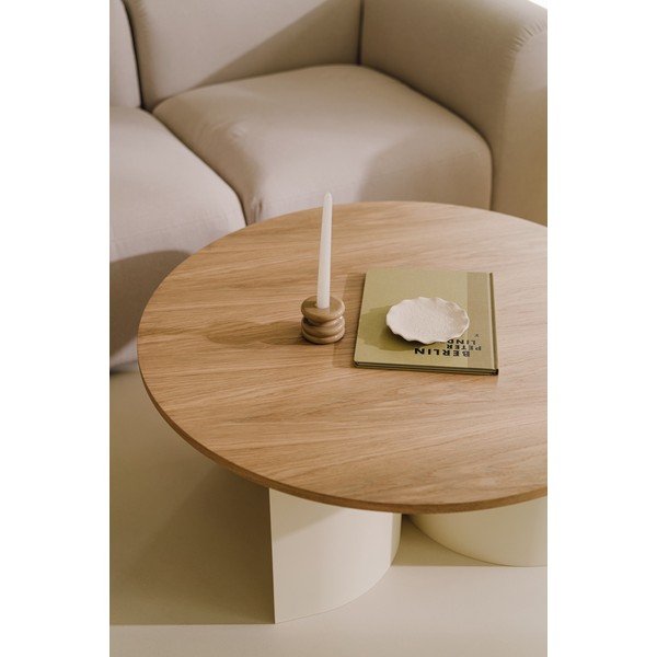 Kremowo-naturalny okrągły stolik z blatem w dekorze jesionu ø 95 cm Gavo – noo.ma-image-3