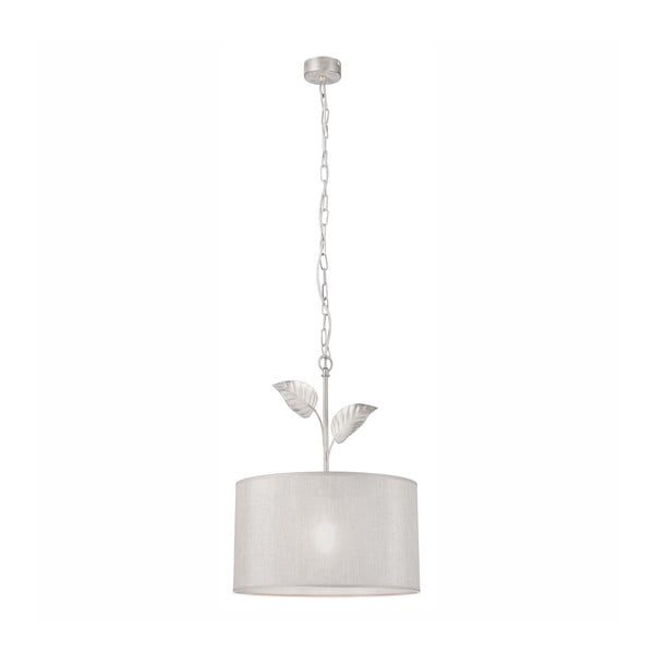 Lampa wisząca w kolorze srebra z połyskiem z tekstylnym kloszem Noemi – LAMKUR