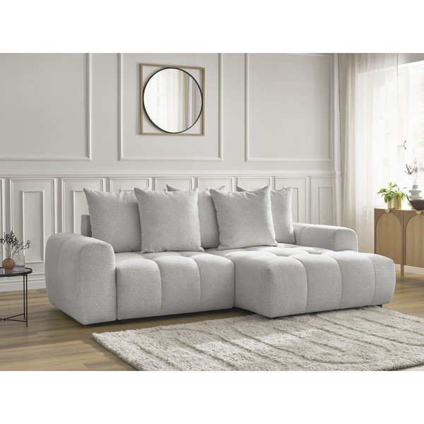 Jasnoszary rozkładany narożnik z tkaniny szenilowej ze schowkiem (prawostronny/z szezlongiem) Roxelane – Bobochic Paris-image-3