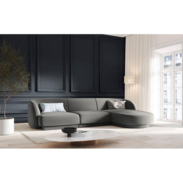 Szary aksamitny narożnik (prawostronny) Miley − Micadoni Home-image-1