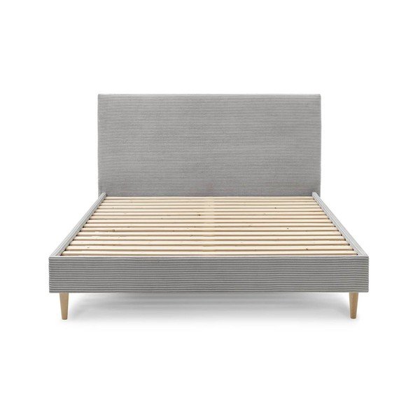 Jasnoszare tapicerowane łóżko dwuosobowe ze stelażem 160x200 cm Anja – Bobochic Paris-image-1