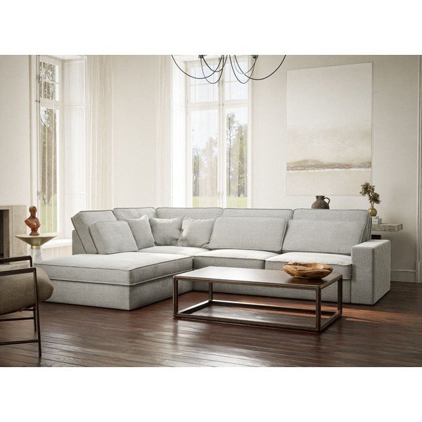 Jasnoszary narożnik z tkaniny szenilowej (lewostronny/w kształcie litery L) Kirou – Maison de Rêve-image-1