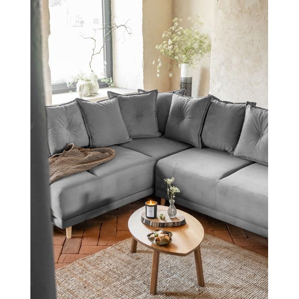 Szary sztruksowy rozkładany narożnik (lewostronny/w kształcie litery U) Lazy Lukka – Miuform-image-3