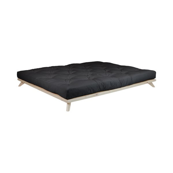 Łóżko dwuosobowe z drewna sosnowego z materacem Karup Design Senza Comfort Mat Natural Clear/Black, 180x200 cm
