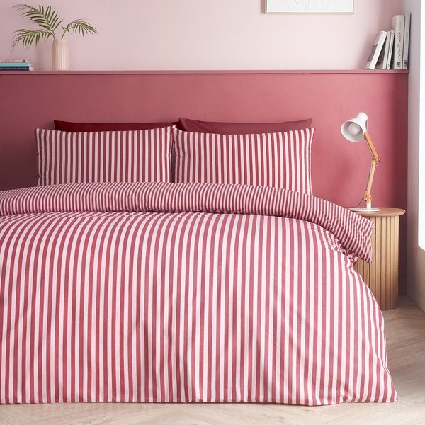 Bordowa pościel jednoosobowa 135x200 cm Epping Textured Stripe – Catherine Lansfield