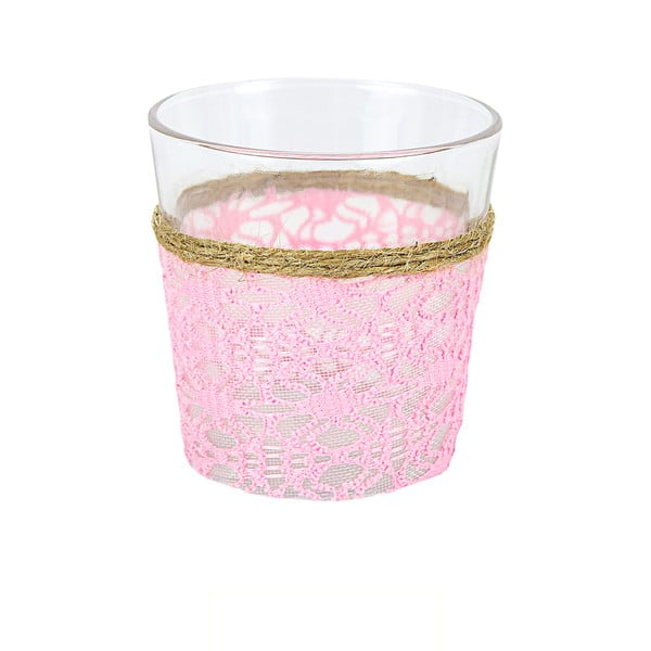 Szklany świecznik z ozdobną tkaniną Pink