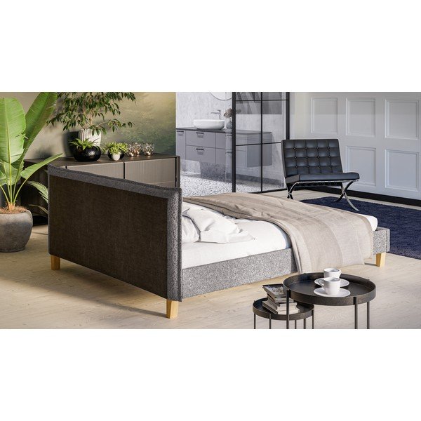 Szare tapicerowane łóżko dwuosobowe ze stelażem 160x200 cm Tina – Ropez-image-3