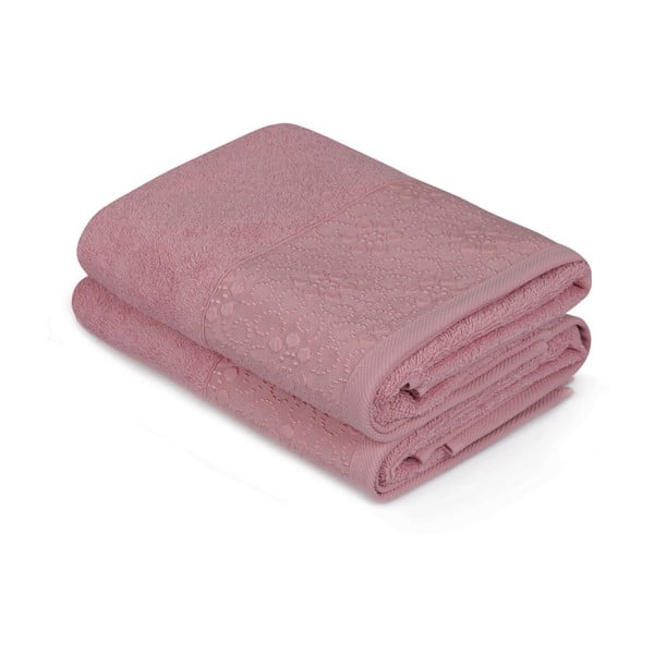Komplet 2 różowych bawełnianych ręczników z czystej bawełny Grande, 50x90 cm