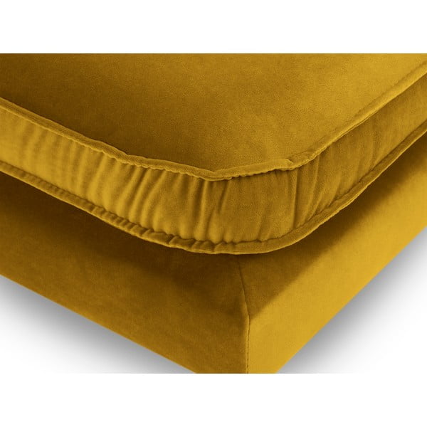 Żółty aksamitny podnóżek z czarnymi nogami Kooko Home Lento-image-3