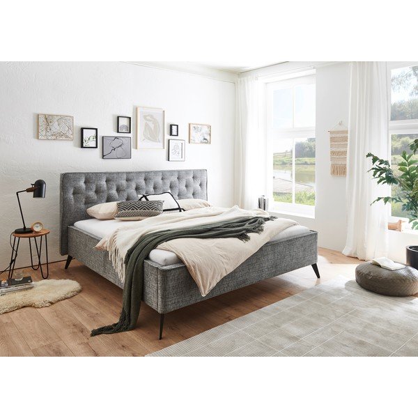 Szare tapicerowane łóżko dwuosobowe bez stelaża 180x200 cm Alicante – Meise Möbel-image-1