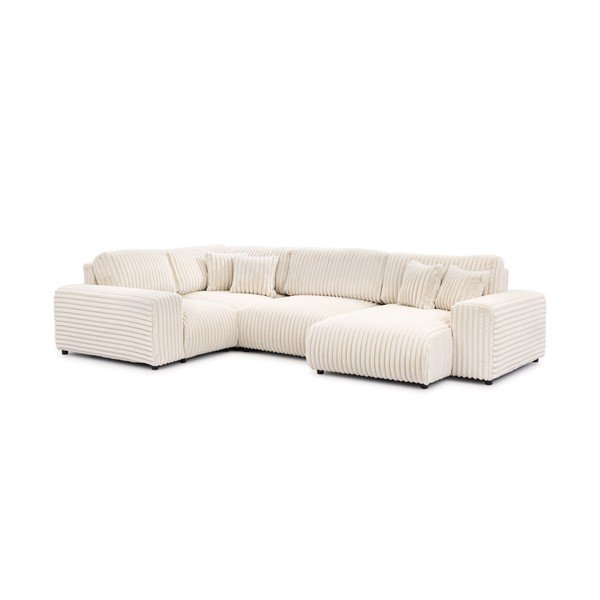 Kremowy sztruksowy narożnik (lewostronny/w kształcie litery U) Justin – Ropez