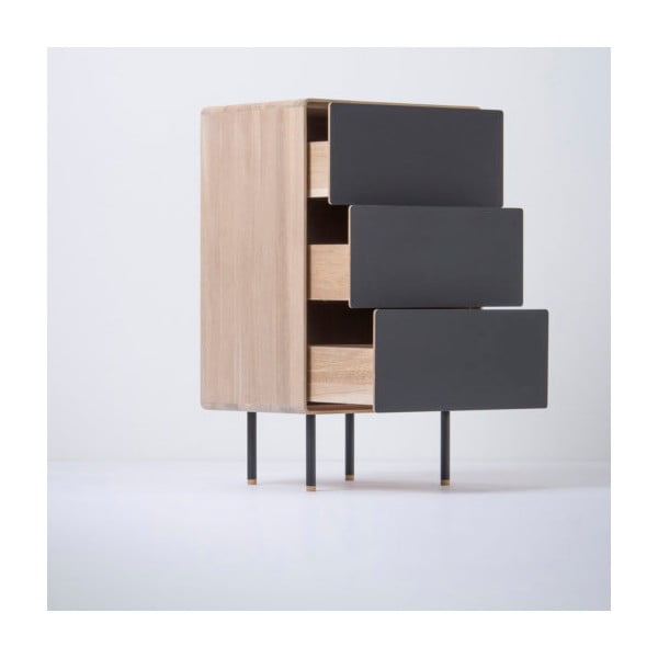 Czarno-naturalna wysoka komoda z litego drewna dębowego 60x100 cm Fina – Gazzda-image-1