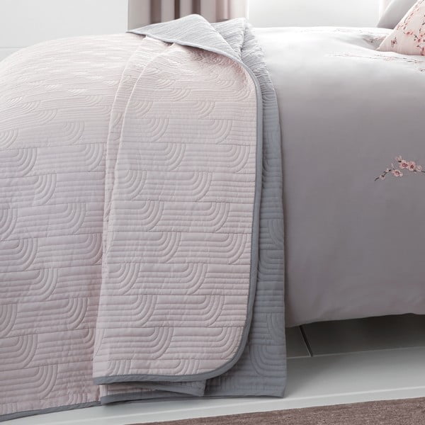 Różowo-szara pikowana narzuta na łóżko Catherine Lansfield Blossom, 240x260 cm