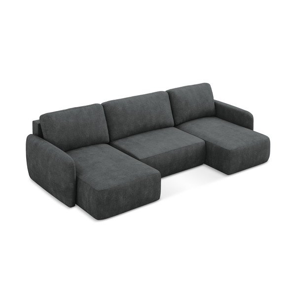 Ciemnoszary narożnik rozkładany z tkaniny szenilowej ze schowkiem (w kształcie litery U) Lilo – Makamii-image-2