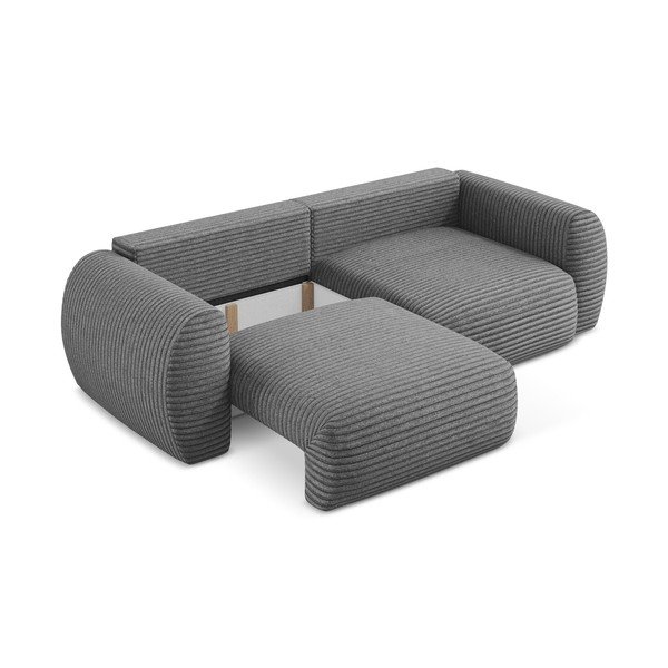 Ciemnoszara sztruksowa rozkładana sofa ze schowkiem 266 cm Kini – Makamii-image-3