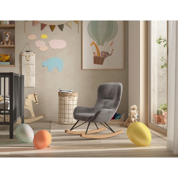Szary bujany fotel dziecięcy z materiału bouclé ROCKY – Vipack-image-1