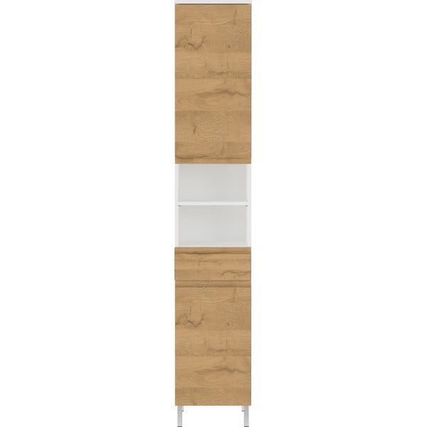 Biała wysoka szafka łazienkowa w dekorze dębu 34x190 cm Torrance – Germania