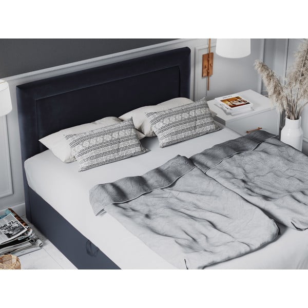 Ciemnoniebieskie aksamitne łóżko 2-osobowe Mazzini Beds Yucca, 160x200 cm-image-1