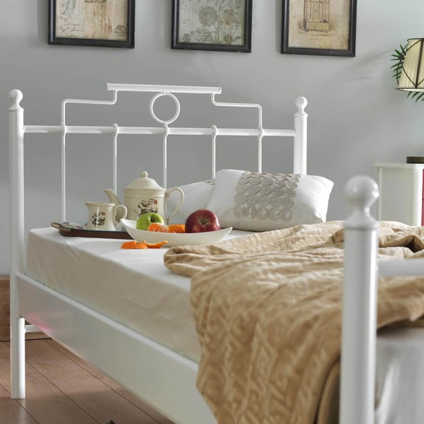 Białe metalowe łóżko jednoosobowe ze stelażem 120x200 cm Hatkus – Kalune Design-image-3