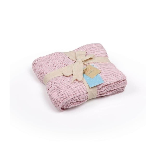 Różowy bawełniany koc dziecięcy Baby Ecru Hearts, 90x90 cm