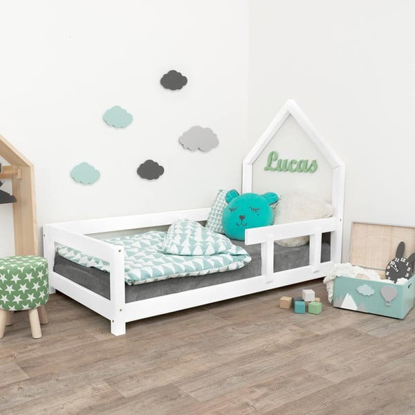 Białe drewniane łóżko dziecięce Benlemi Poppi, 90x180 cm