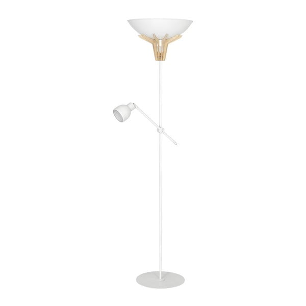 Biała lampa stojąca z drewnianym detalem Glimte Fumus