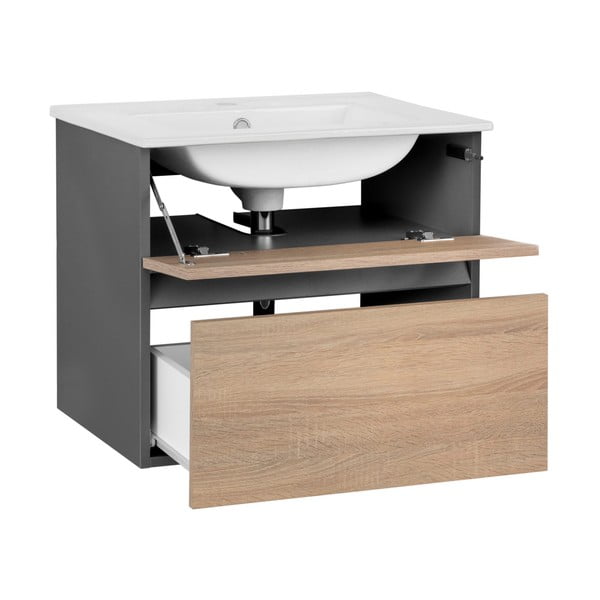 Wisząca szafka bez umywalki w dekorze dębu 60x52 cm Wisla – Støraa-image-3