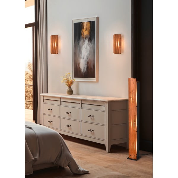 Czarno-naturalna lampa stojąca z drewnianym kloszem (wysokość 121 cm) Karuni – Trio-image-1