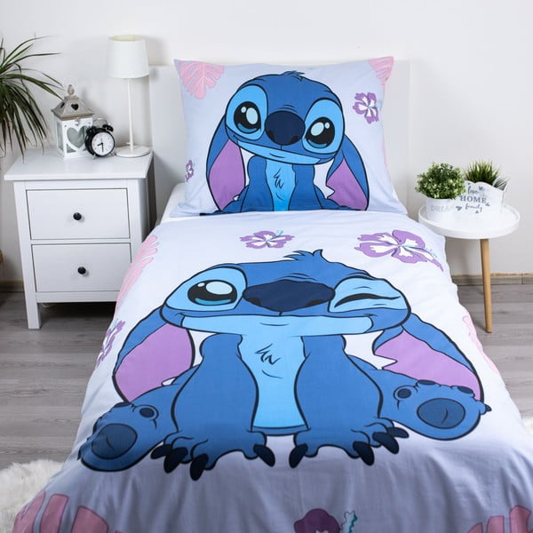 Niebiesko-fioletowa bawełniana pościel dziecięca jednoosobowa 140x200 cm Lilo and Stitch "Cute" – Jerry Fabrics-image-1