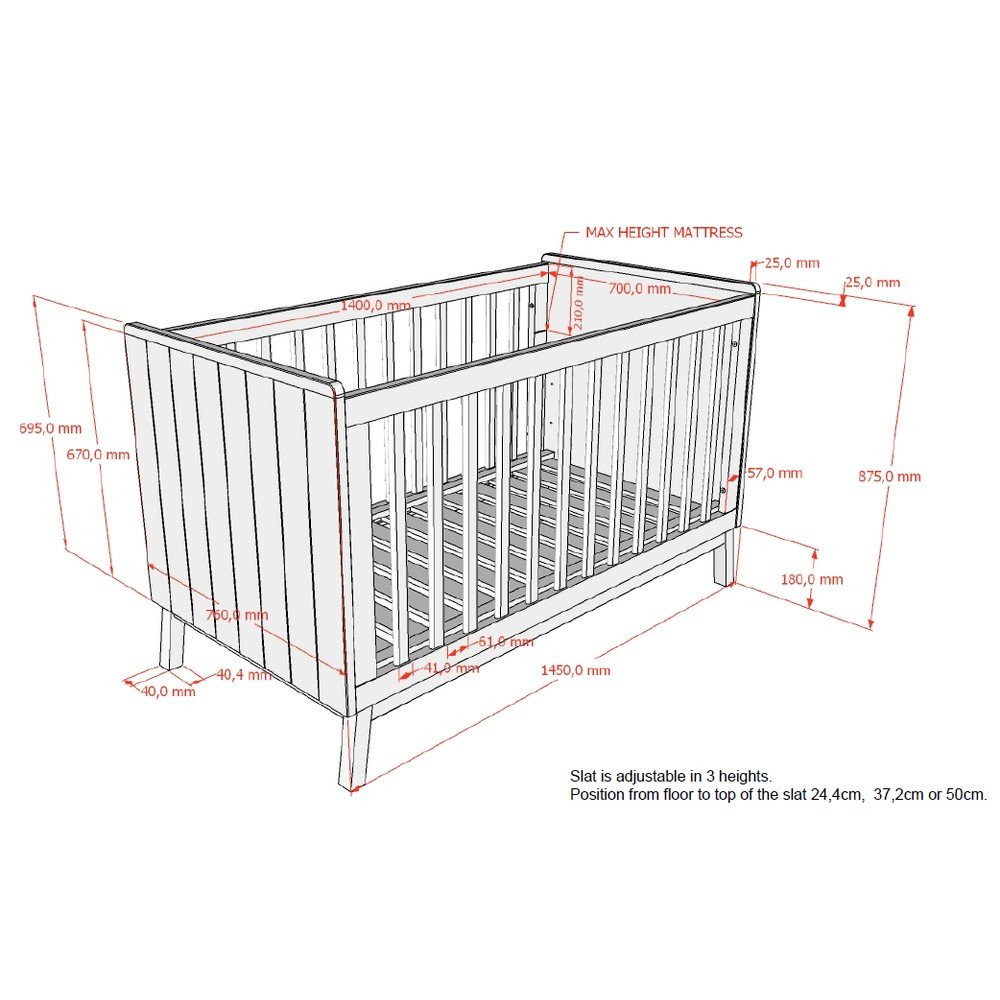 Beżowe łóżeczko z litego drewna sosnowego ze zdejmowanym bokiem/z regulowaną wysokością 70x140 cm Sezane – Vipack (zdjęcie 6)