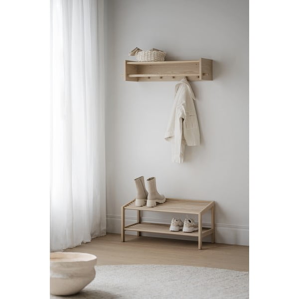 Naturalny wieszak ścienny z litego drewna dębowego z półką Hillmond – Rowico-image-3