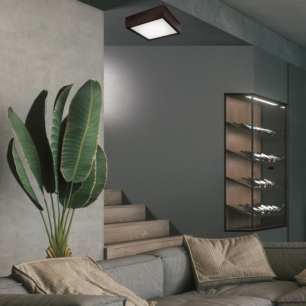 Ciemnobrązowa lampa sufitowa ze szklanym kloszem 27,5x27,5 cm Quadro – LAMKUR-image-2