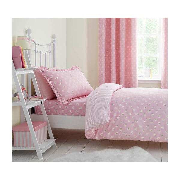 Różowe elastyczne prześcieradło na łóżko jednoosobowe Catherine Lansfield Daisy Dreamer, 90x90 cm