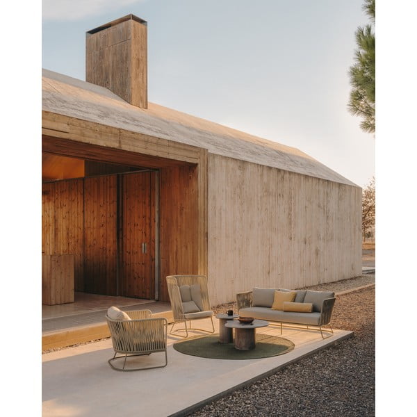 Zielony okrągły dywan odpowiedni na zewnątrz z włókien z recyklingu ø 200 cm Despas – Kave Home-image-3