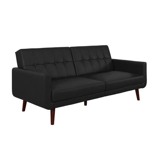Czarna rozkładana sofa z imitacji skóry 200 cm Nola – Støraa-image-2