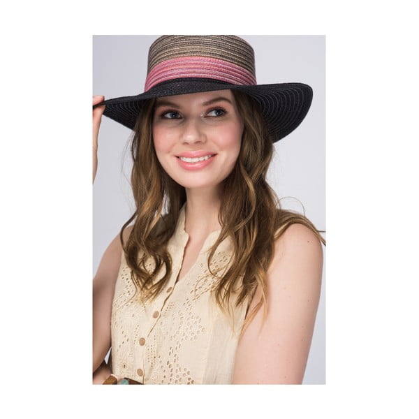 Czarno-różowy kapelusz damski z czystej bawełny NW Flora