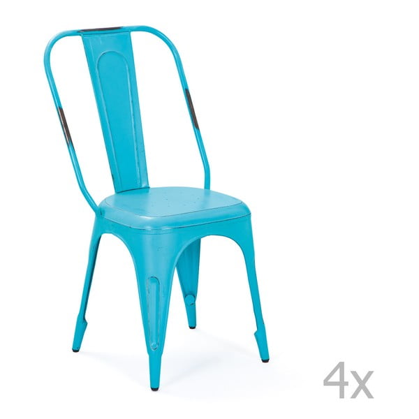 Zestaw 4 turkusowych krzeseł metalowych do jadalni Interlink Aix
